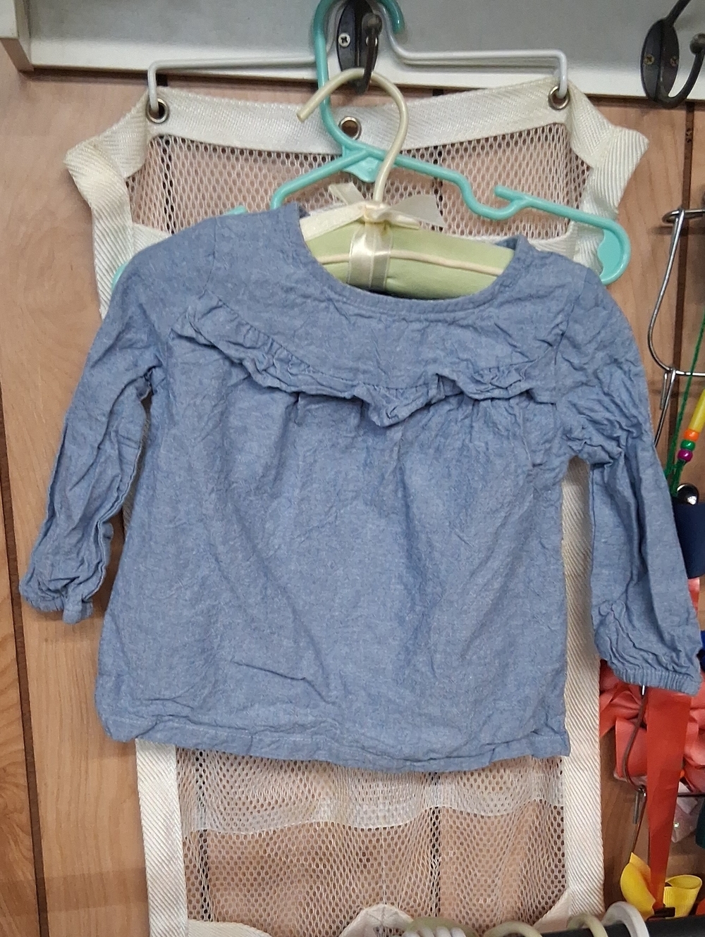 Carter's Chambray Blue Ruffle Long-Sleeve Top
